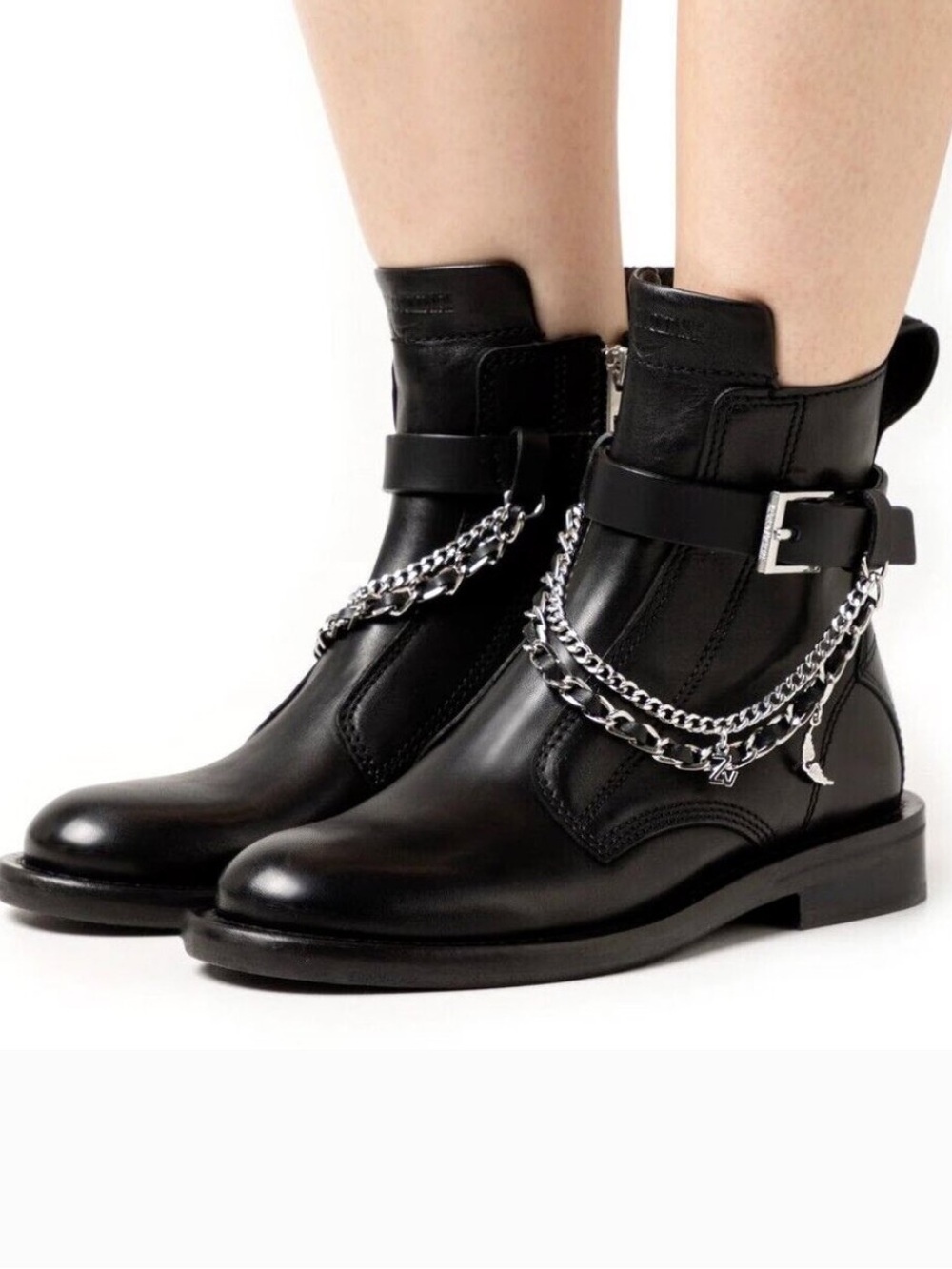 NWOT Zadig & Voltaire Black Leather Ankle Combat Moto Boots - Picture 1 of 8